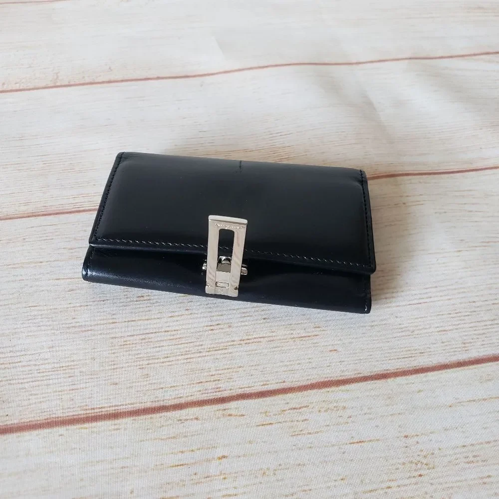 Authentic Salvatore Ferragamo Leather Keyholder Black Silver Tone Hardware Unise